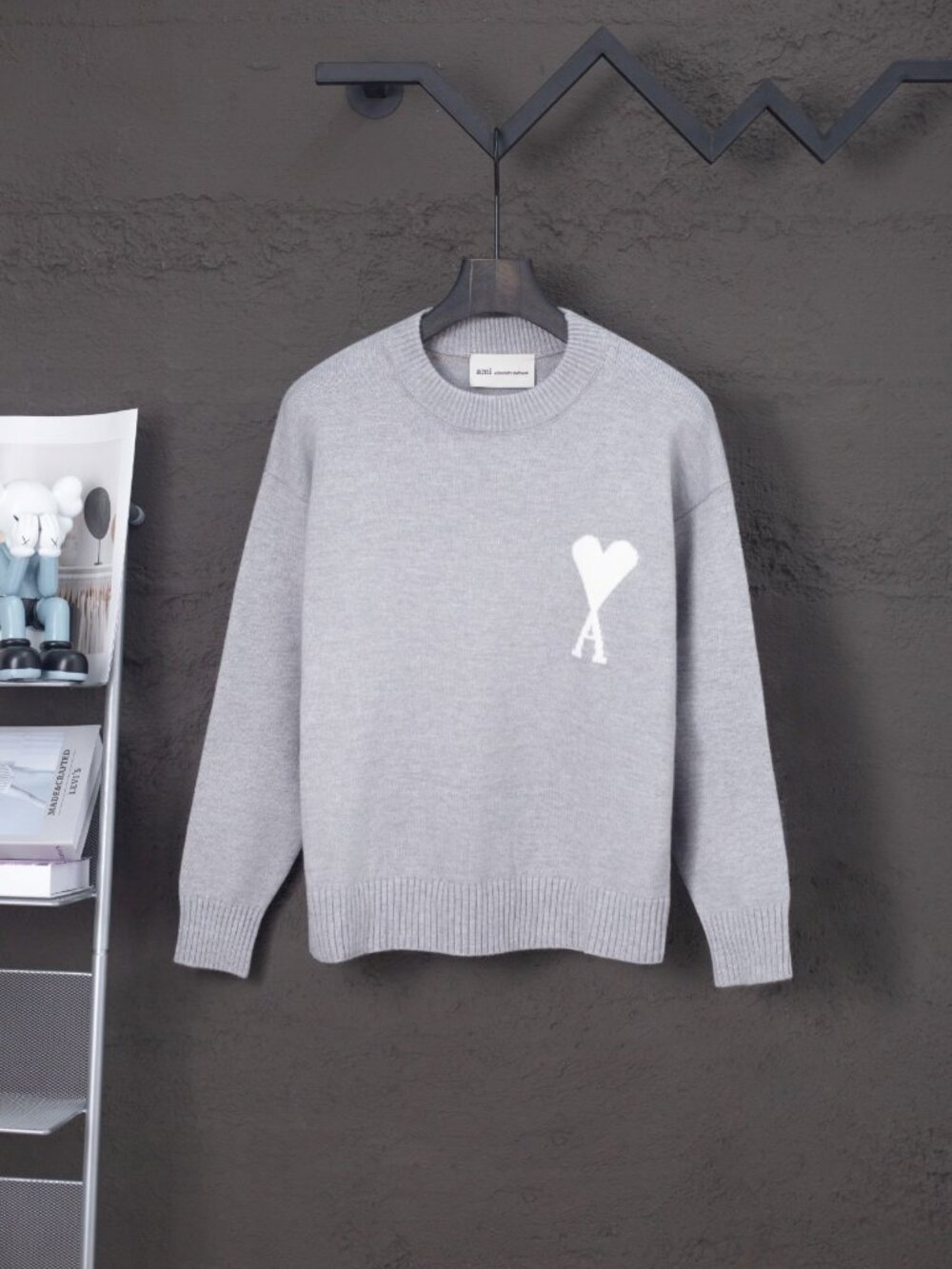 AMI Paris Gray Heart Logo Crewneck Sweater